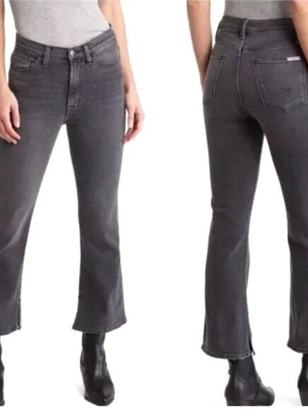 NWOT Hudson Blair High Rise Bootcut Crop Jeans Split Hems Demitria Gray Black 27